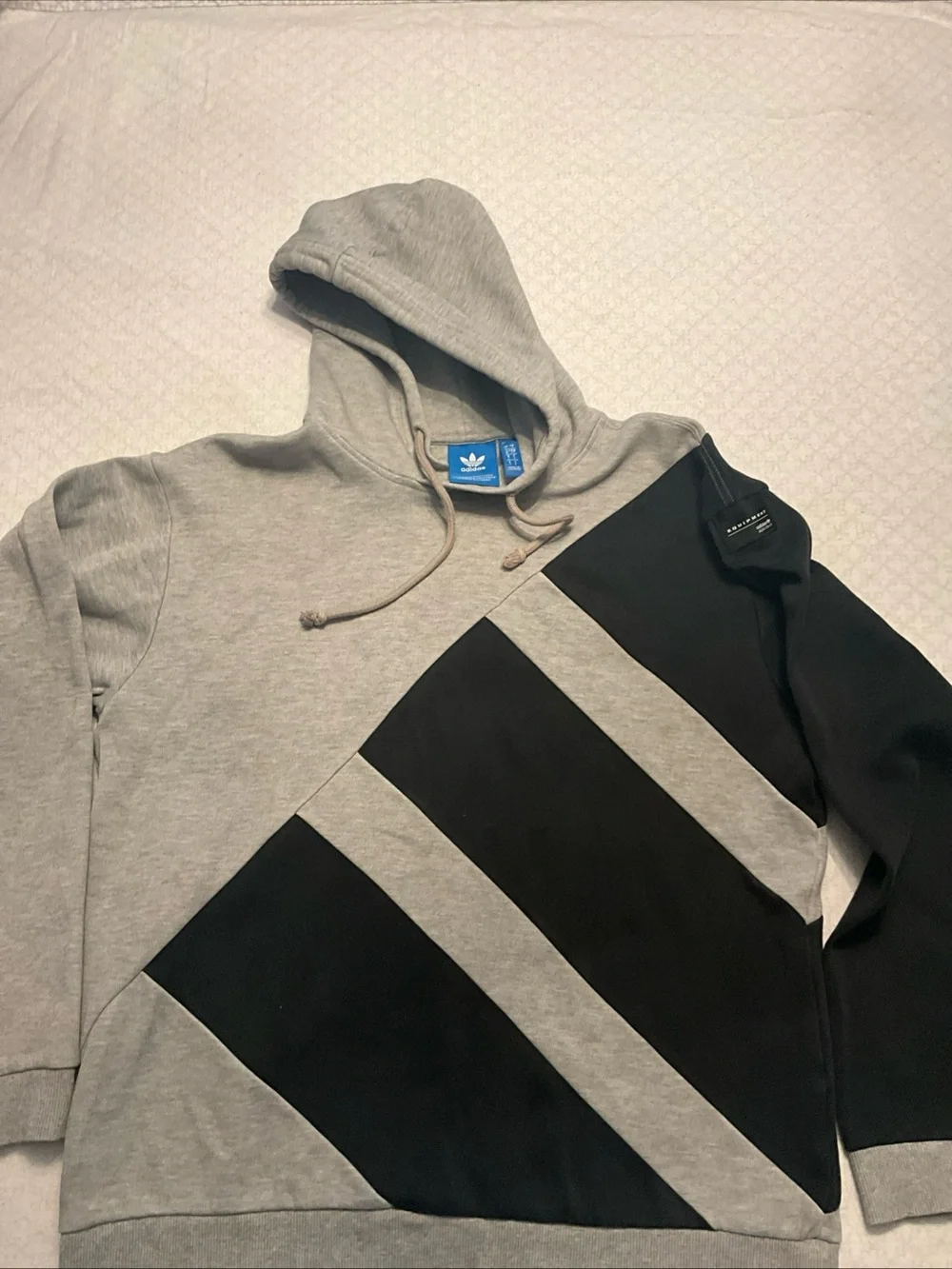 adidas Men's Gray & Black Diagonal Panel Hoodie